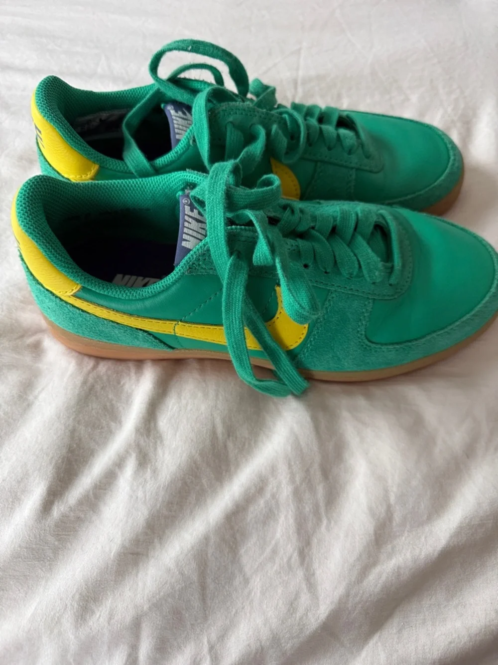 Nike Women’s Green Sneakers with Yellow Swoosh - Picture 2 of 7
